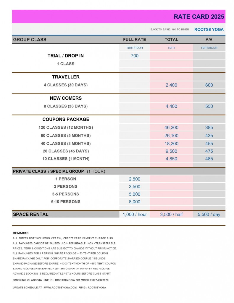 ROOTS8 YOGA RATE 2025